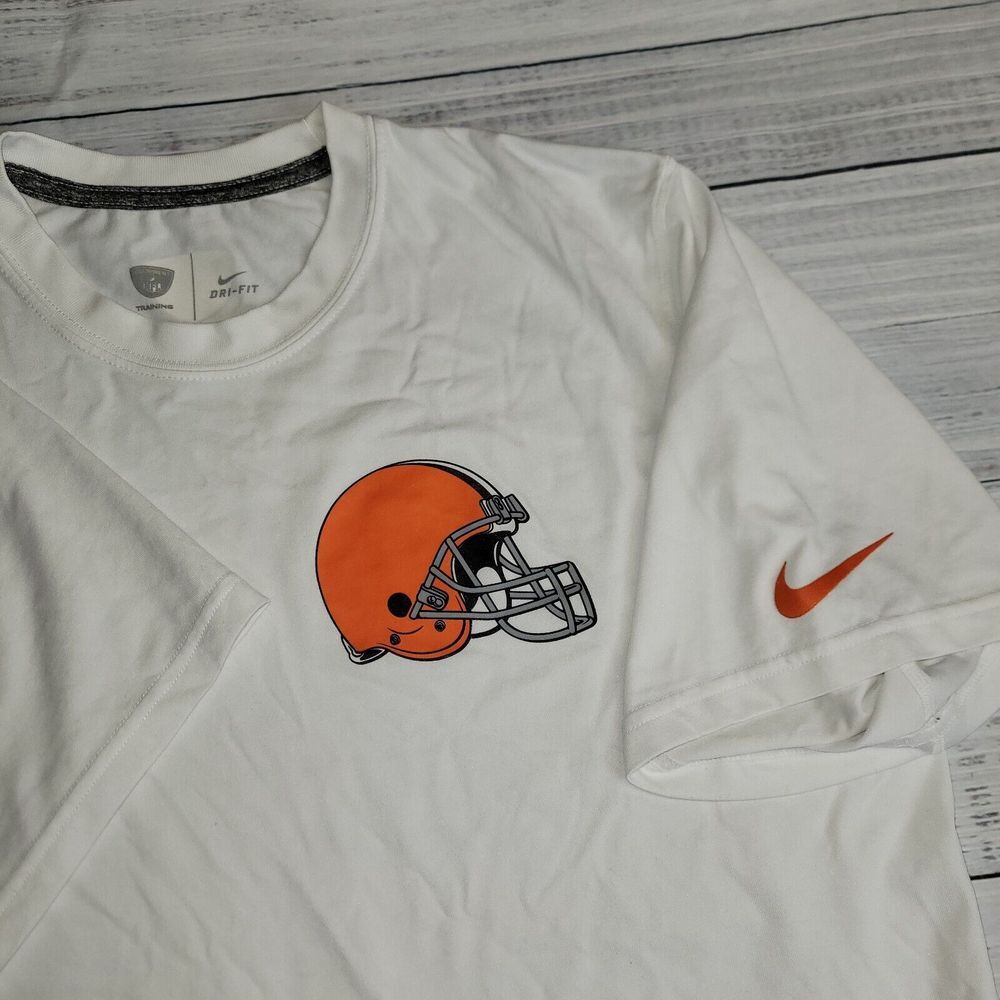 Nike NFL Equipment Short Sleeve Shirt Cleveland Browns Mens Medium White Dri Fit